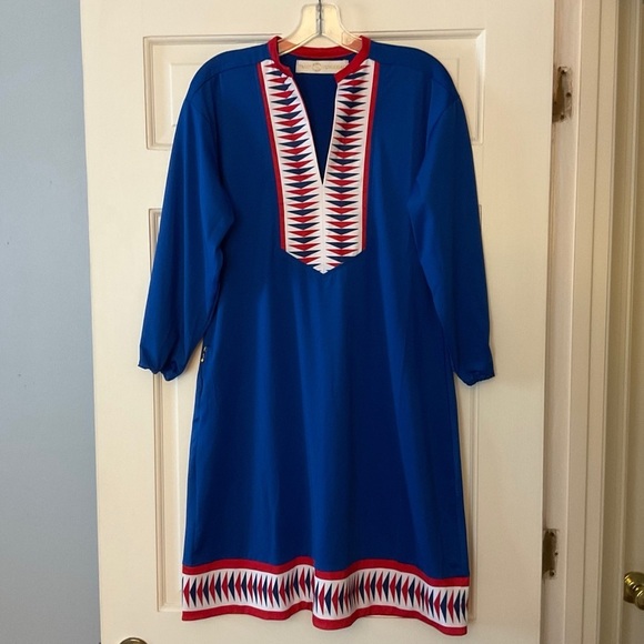 Tracy Negoshian Dresses & Skirts - Tracy Negoshian Tunic Dress Blue Jersey Pockets Size L NWT Preppy USA Americana